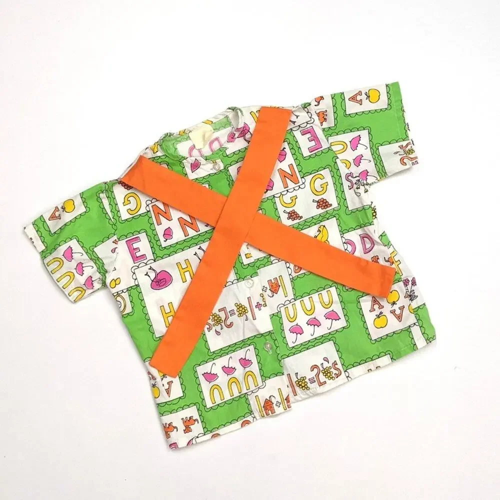 Vintage Shirt Unisex Children's Size 2T Lime Green ABC Bow Tie Top